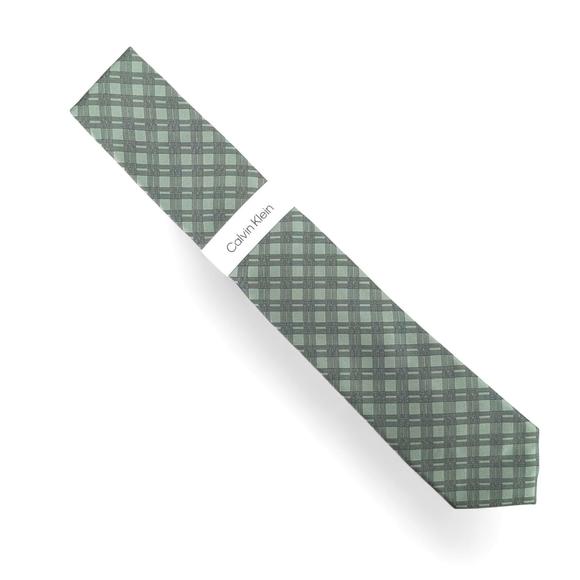 Calvin Klein Men's Double-Rail Grid Tie Necktie Classic 3" Silk Blend Green - Picture 1 of 4